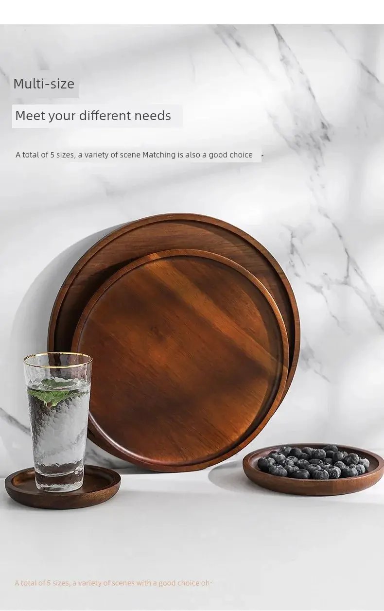 Wooden Round Tea Tray Serving Platter by House Of Avana