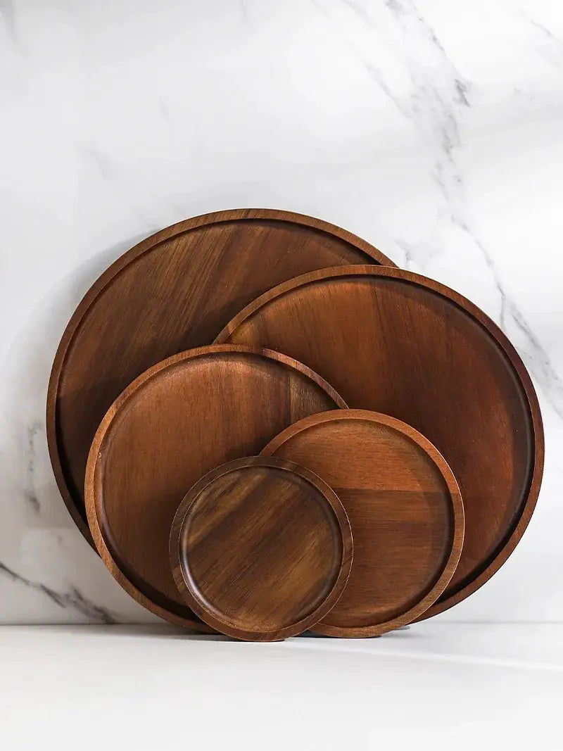 Wooden Round Tea Tray Serving Platter by House Of Avana