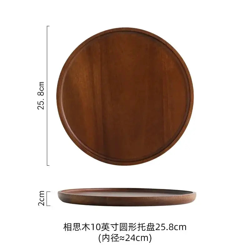 Wooden Round Tea Tray Serving Platter by House Of Avana