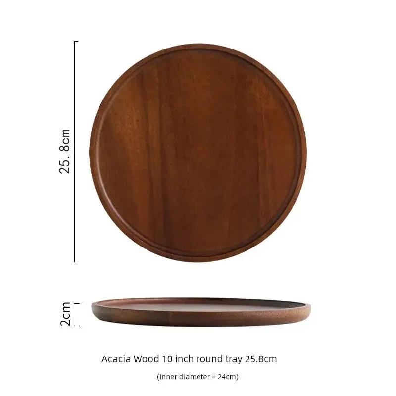 Wooden Round Tea Tray Serving Platter by House Of Avana
