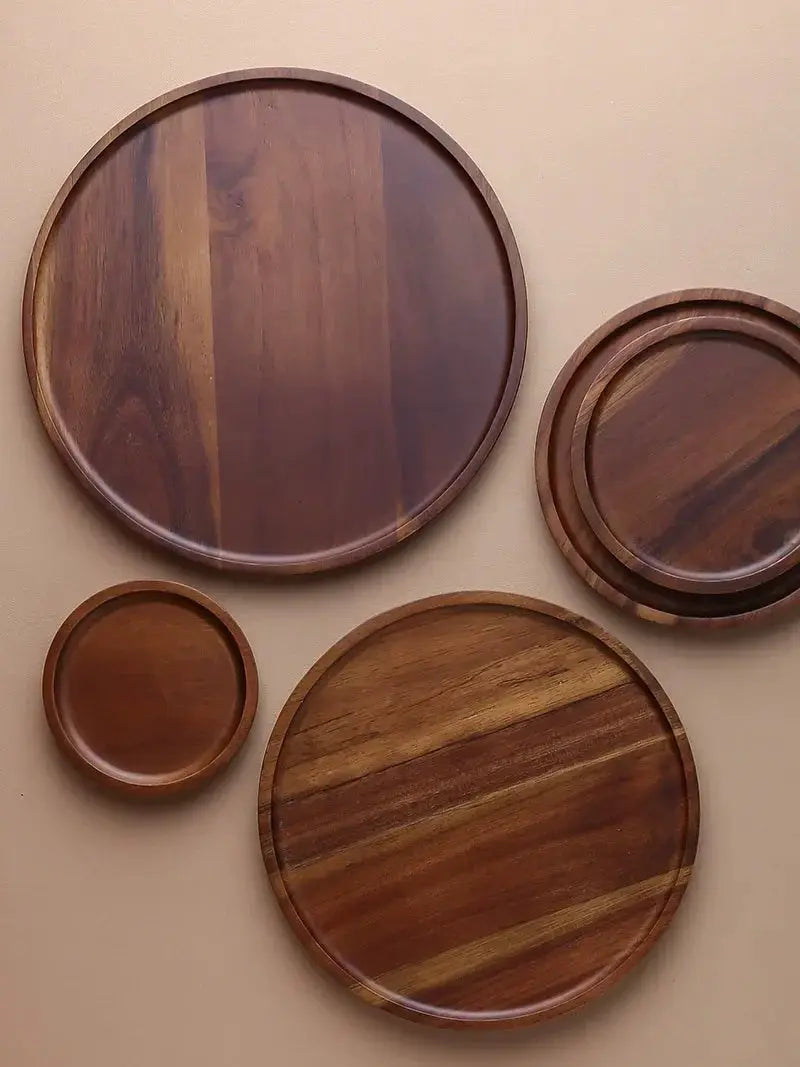 Wooden Round Tea Tray Serving Platter by House Of Avana
