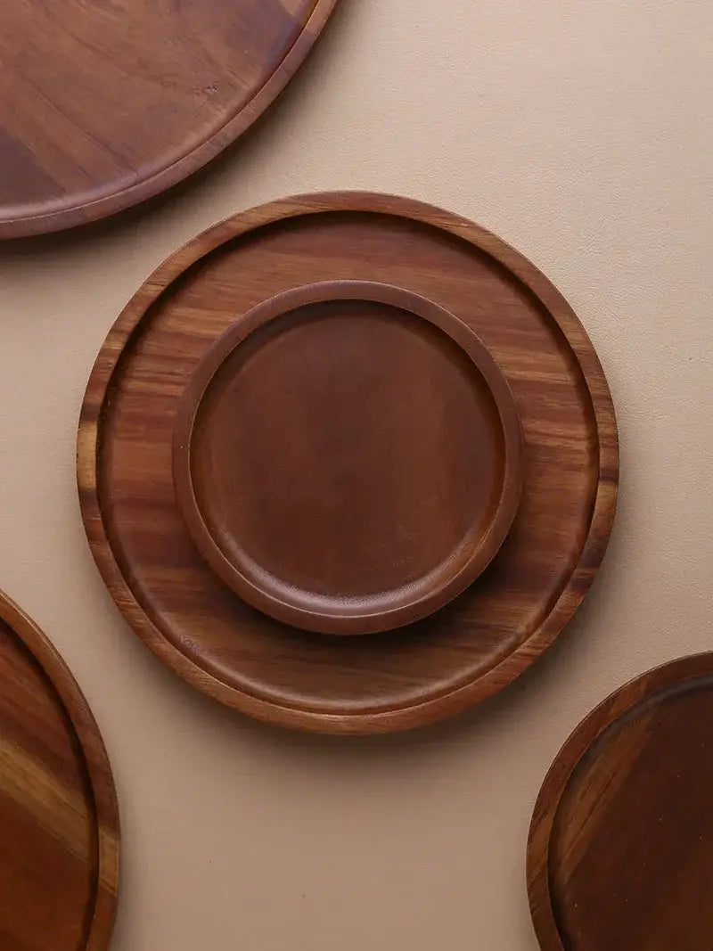 Wooden Round Tea Tray Serving Platter by House Of Avana