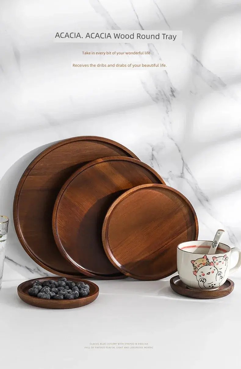 Wooden Round Tea Tray Serving Platter by House Of Avana