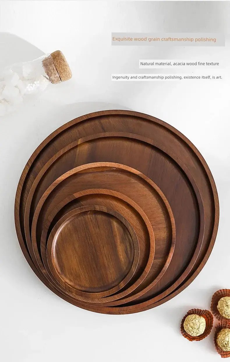 Wooden Round Tea Tray Serving Platter by House Of Avana