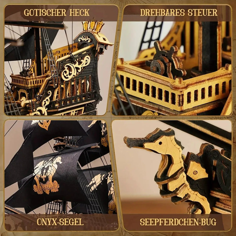 Wooden Ship Model Kit Seahorse Barque Sailing Ship with Detailed Sail by House Of Avana