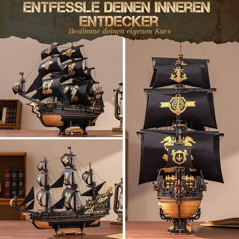Wooden Ship Model Kit Seahorse Barque Sailing Ship with Detailed Sail by House Of Avana