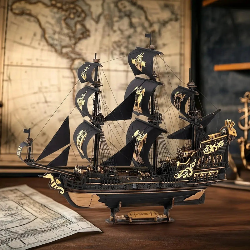Wooden Ship Model Kit Seahorse Barque Sailing Ship with Detailed Sail by House Of Avana