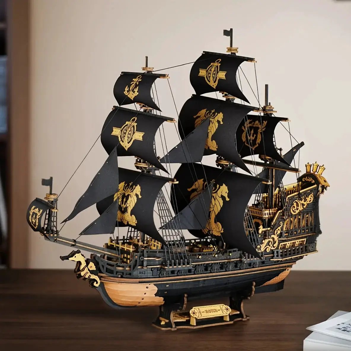 Wooden Ship Model Kit Seahorse Barque Sailing Ship with Detailed Sail by House Of Avana
