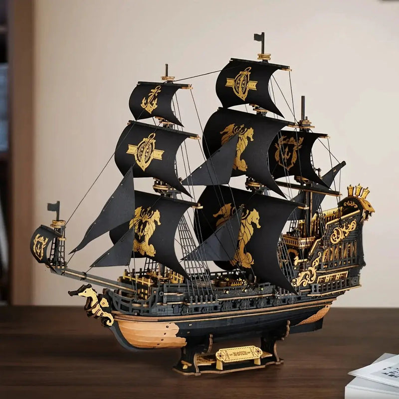 Wooden Ship Model Kit Seahorse Barque Sailing Ship with Detailed Sail by House Of Avana
