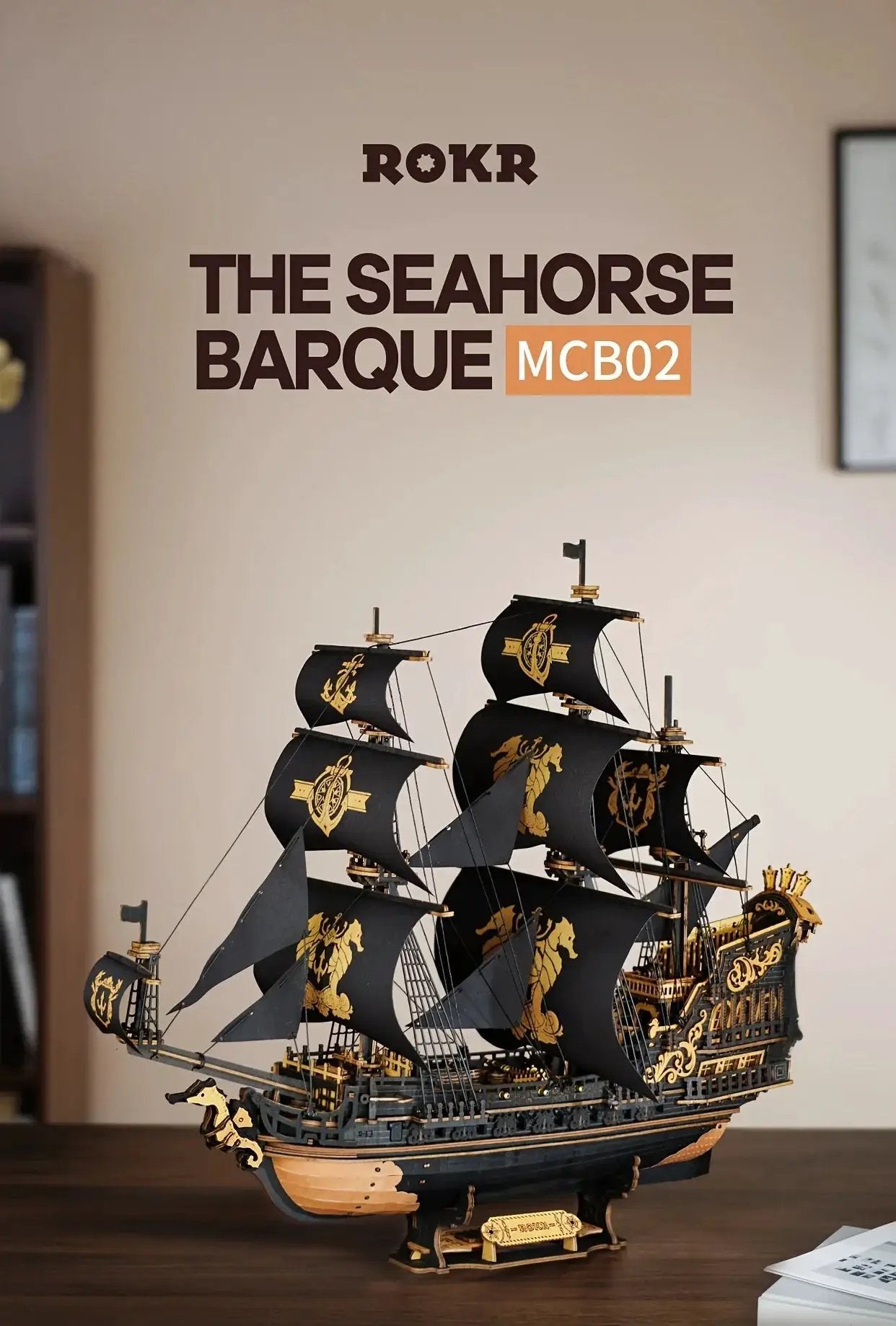 Wooden Ship Model Kit Seahorse Barque Sailing Ship with Detailed Sail by House Of Avana