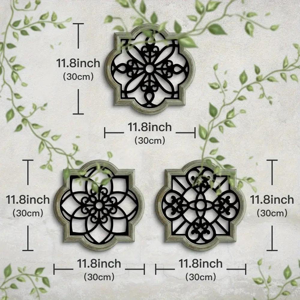 Wooden Wall Hanging Decor - 3pcs Black Floral Design Plaques by House Of Avana