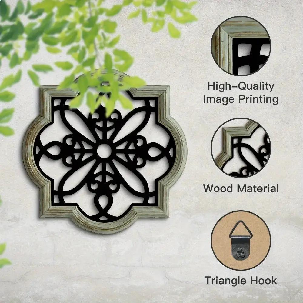 Wooden Wall Hanging Decor - 3pcs Black Floral Design Plaques by House Of Avana