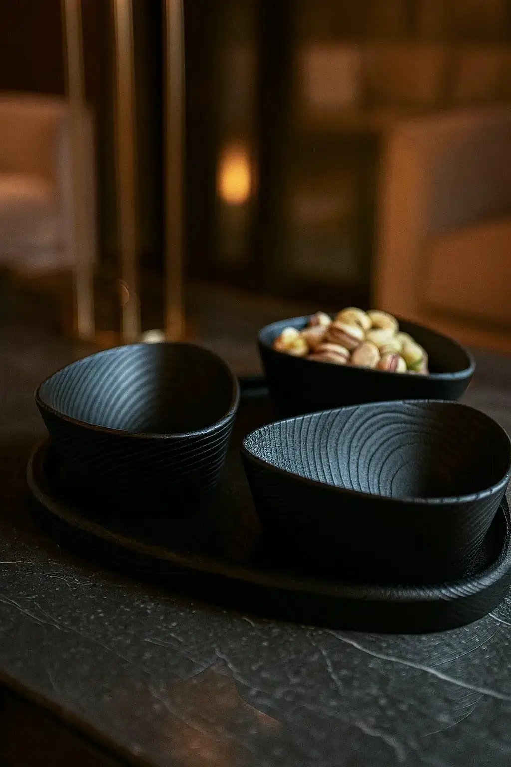 Handcrafted Luxury Wooden Nut Bowl Set with Tray by Gizz