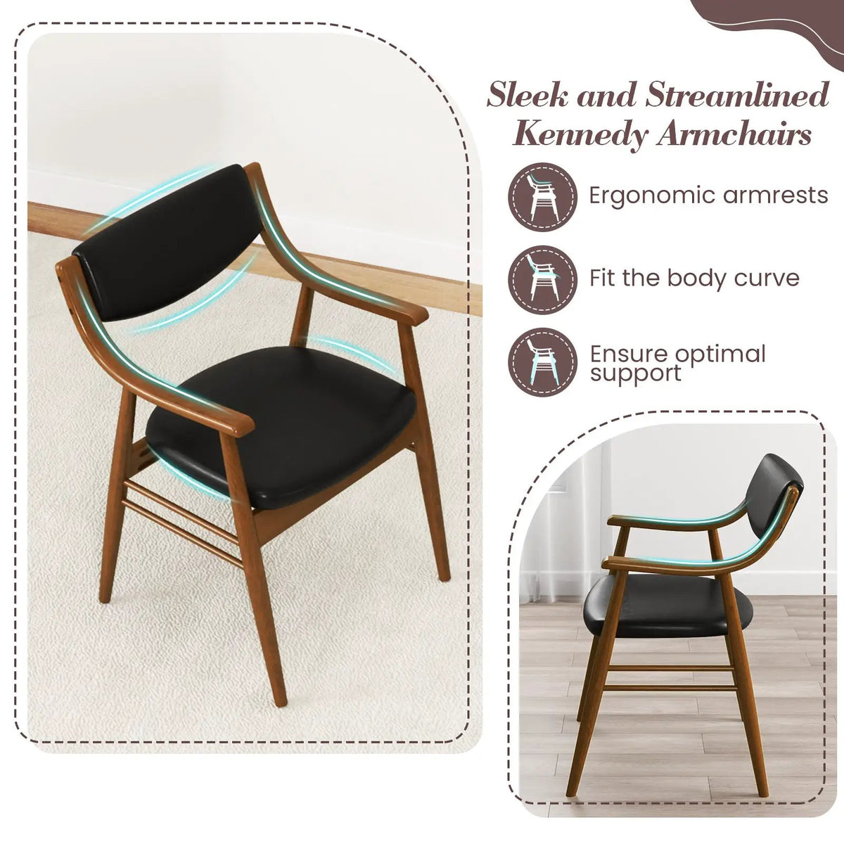 Wooden Dining Chair Set of 2 with Padded Seat and Back by DirectDeals