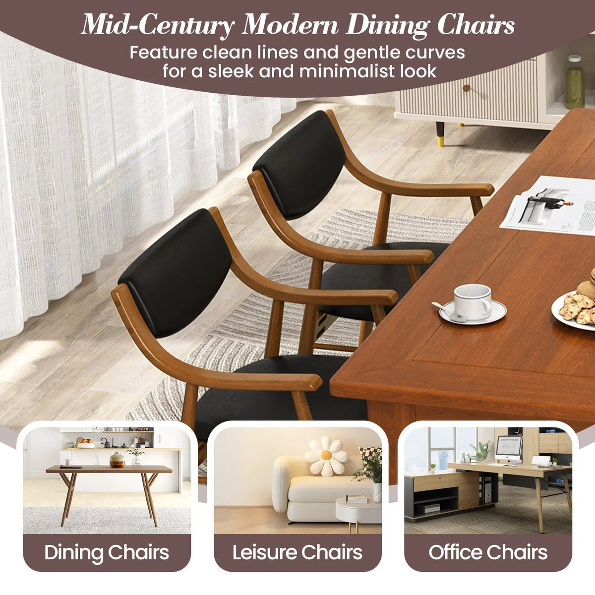 Wooden Dining Chair Set of 2 with Padded Seat and Back by DirectDeals