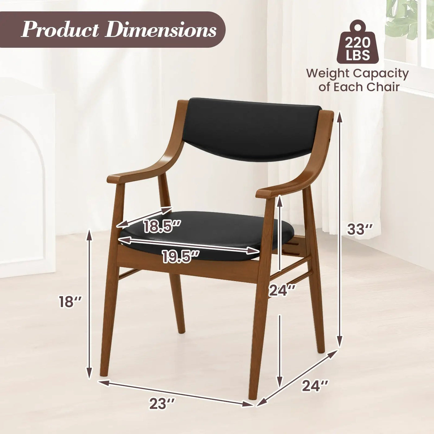 Wooden Dining Chair Set of 2 with Padded Seat and Back by DirectDeals