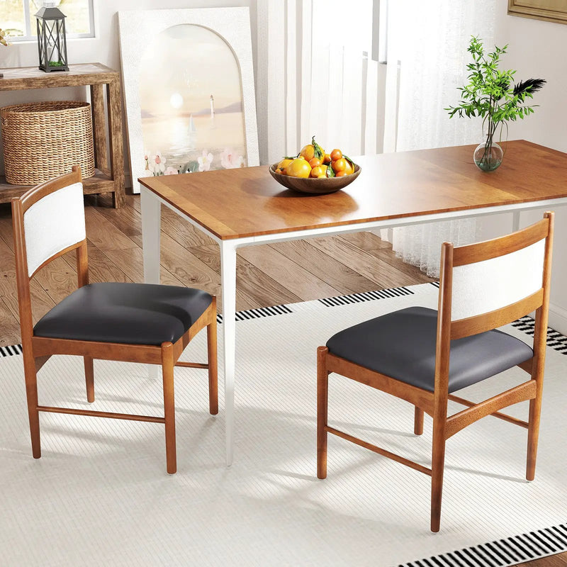 Wooden Dining Chair Set of 2 with Rubber Wood Frame and Faux Sherpa Backrest-Walnut by DirectDeals