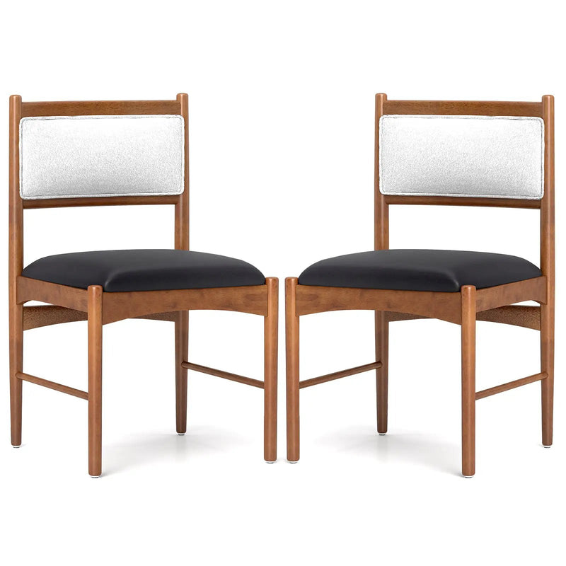 Wooden Dining Chair Set of 2 with Rubber Wood Frame and Faux Sherpa Backrest-Walnut by DirectDeals