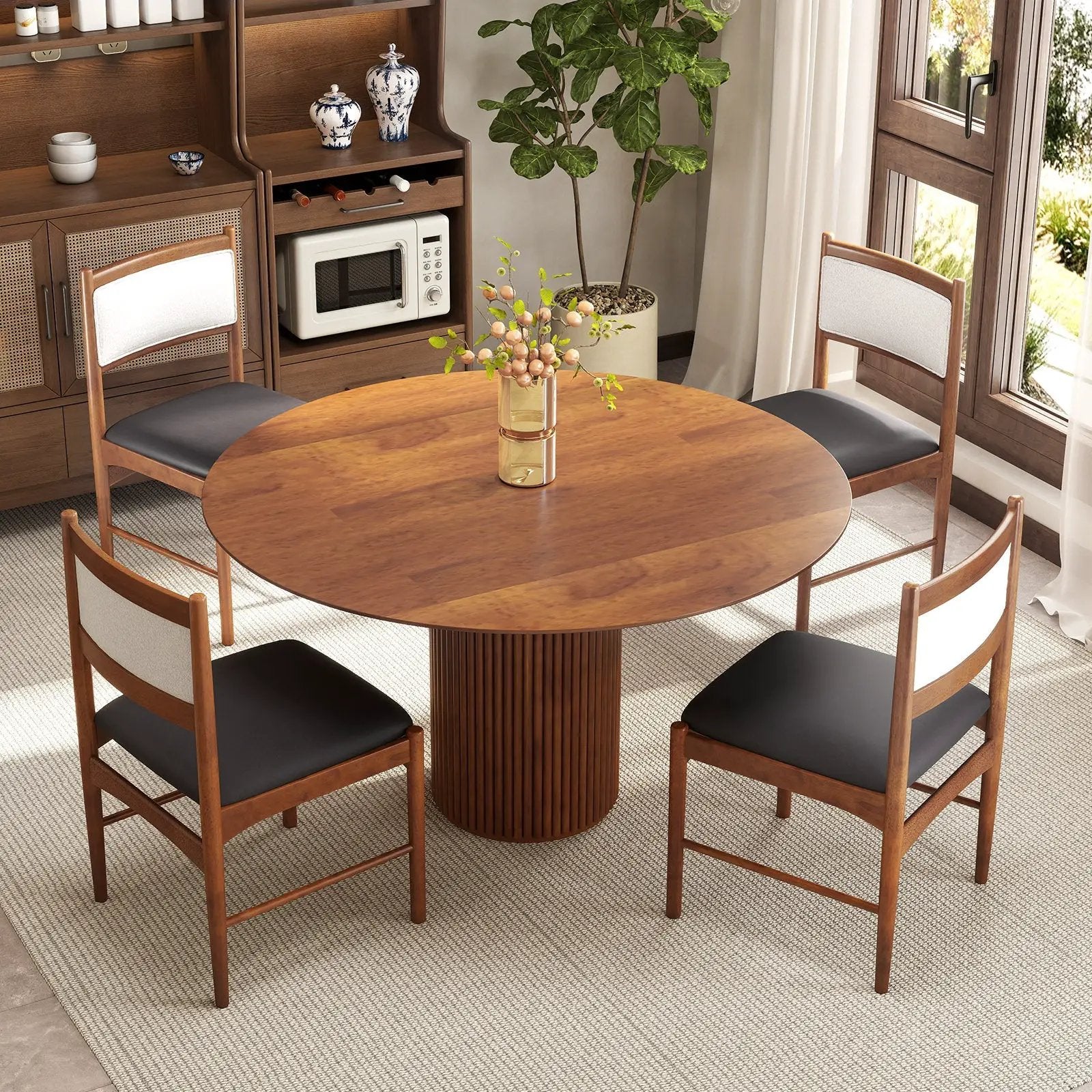 Wooden Dining Chair Set of 2 with Rubber Wood Frame and Faux Sherpa Backrest-Walnut by DirectDeals