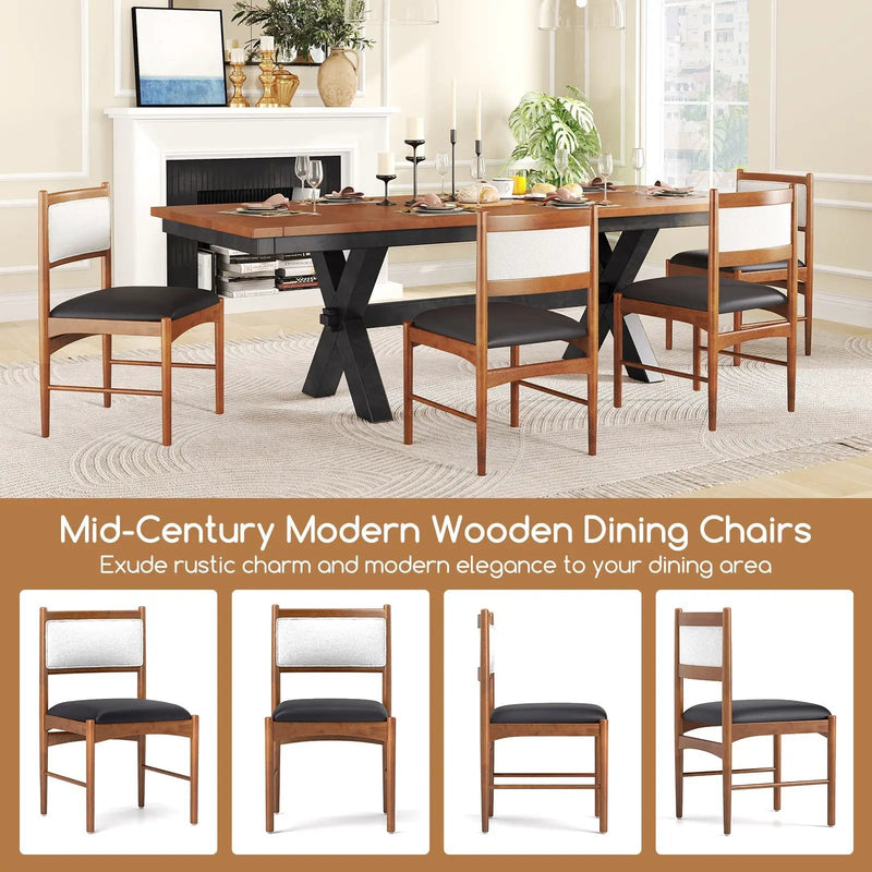 Wooden Dining Chair Set of 2 with Rubber Wood Frame and Faux Sherpa Backrest-Walnut by DirectDeals
