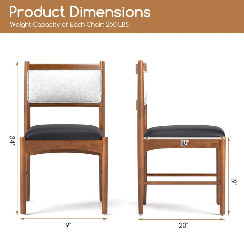 Wooden Dining Chair Set of 2 with Rubber Wood Frame and Faux Sherpa Backrest-Walnut by DirectDeals