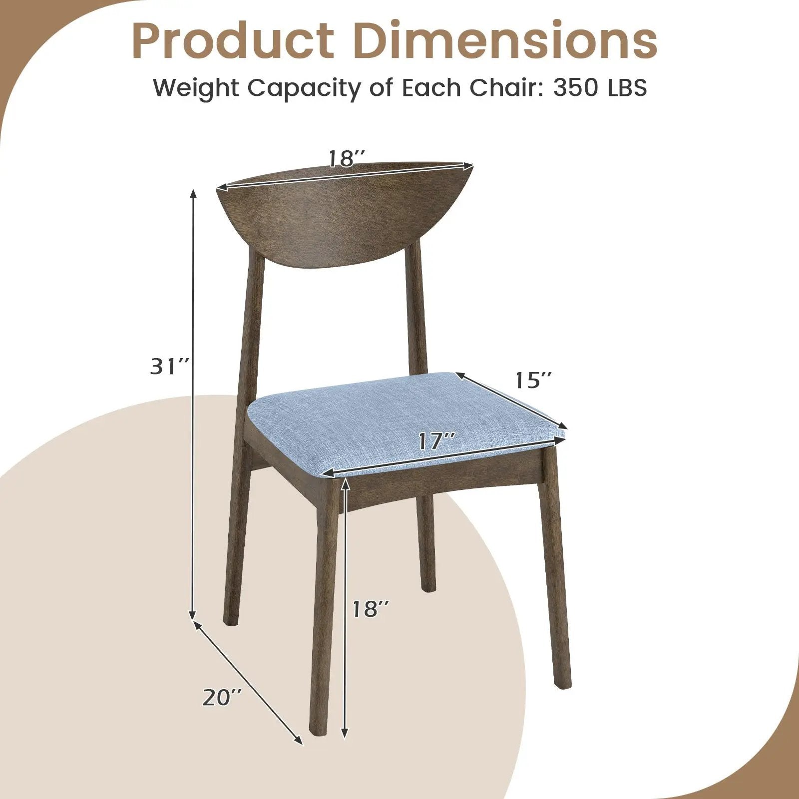 Wooden Dining Chair Set of 2 with Rubber Wood Leg-Brown by DirectDeals