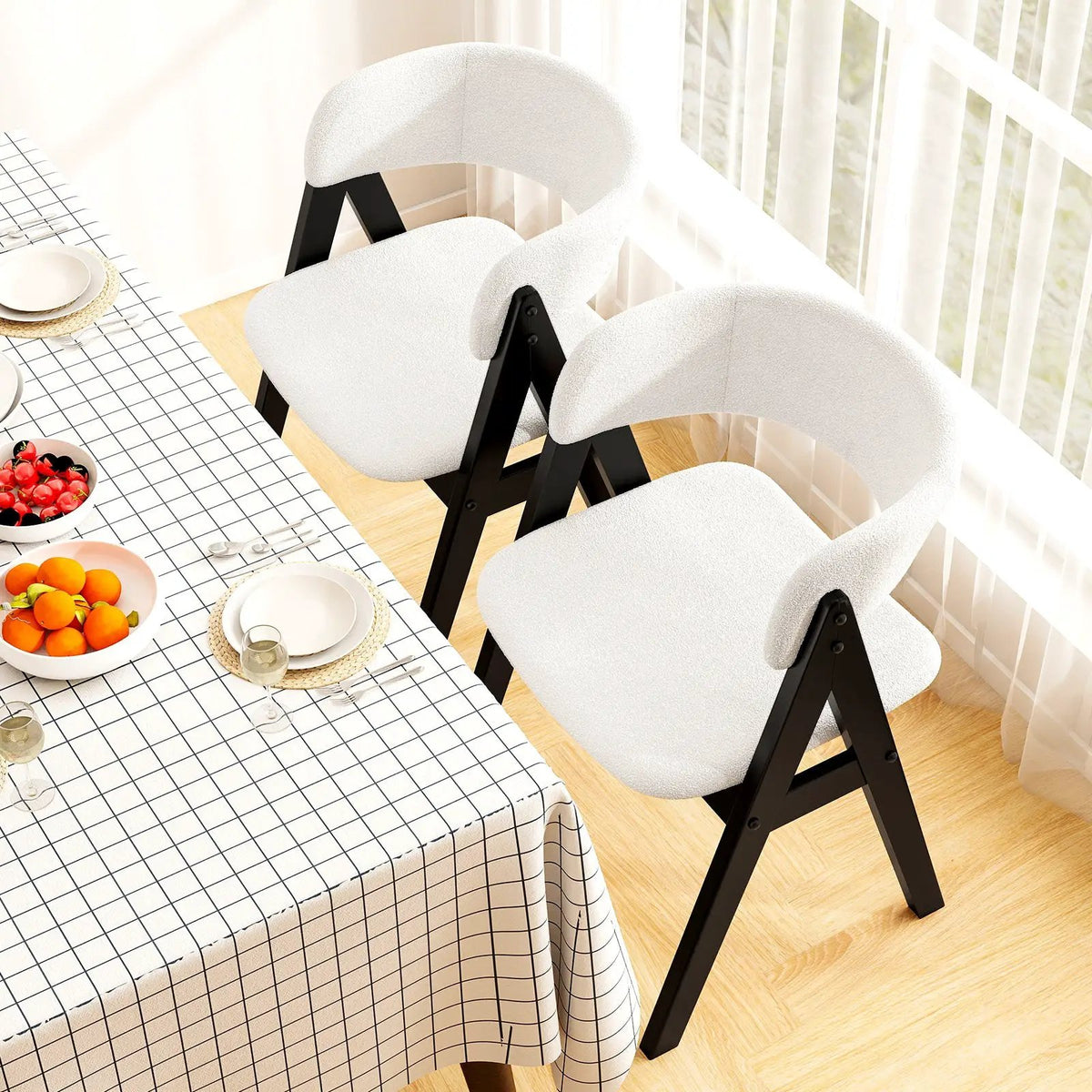 Wooden Dining Chair Set of 4 Mid-Century Modern Sherpa Upholstered Kitchen Dining Room Chairs by DirectDeals