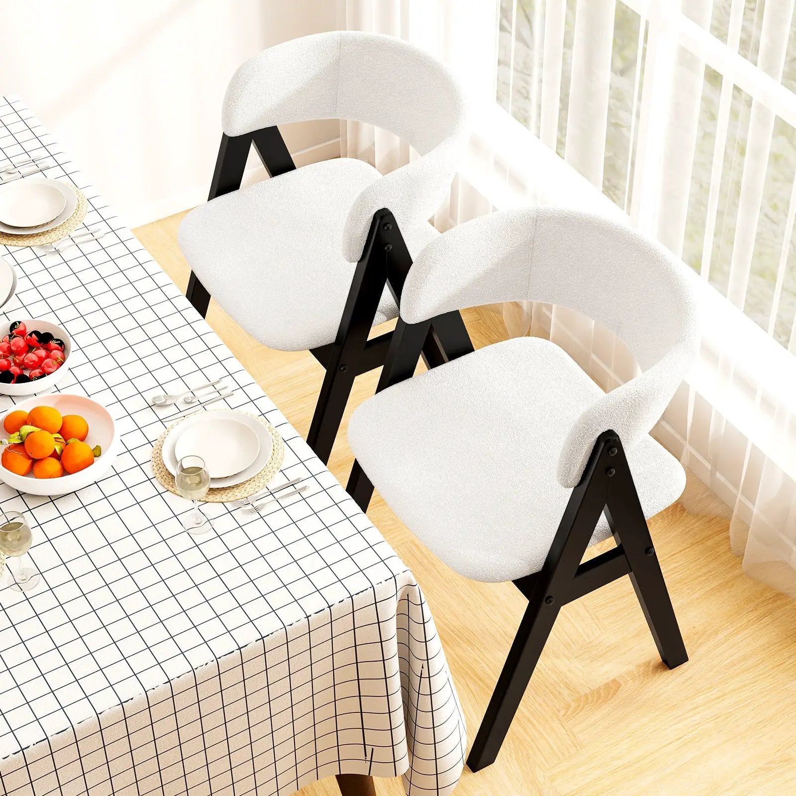 Wooden Dining Chair Set of 4 Mid-Century Modern Sherpa Upholstered Kitchen Dining Room Chairs by DirectDeals