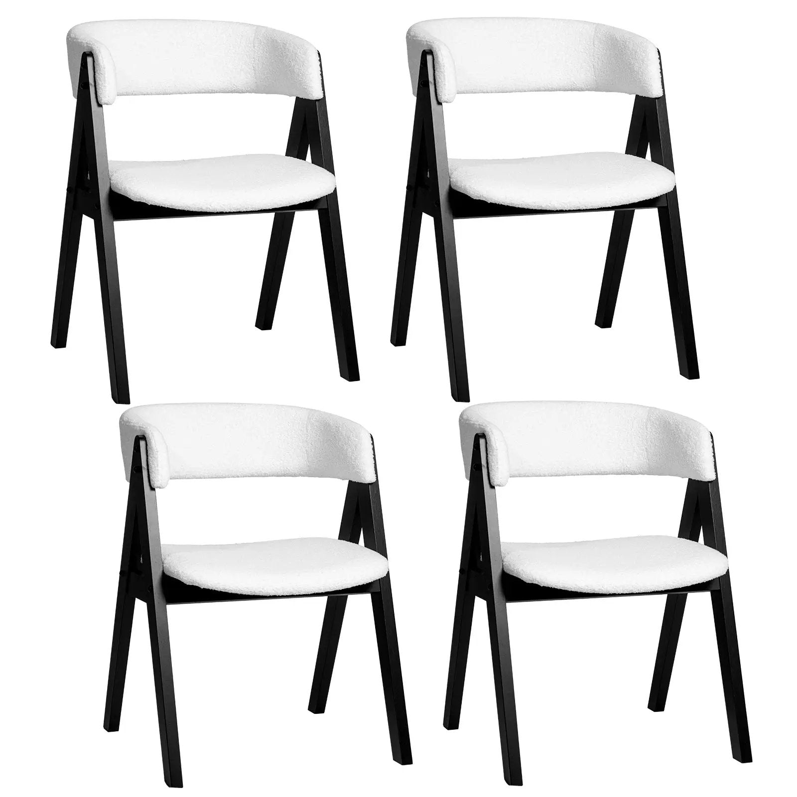 Wooden Dining Chair Set of 4 Mid-Century Modern Sherpa Upholstered Kitchen Dining Room Chairs by DirectDeals