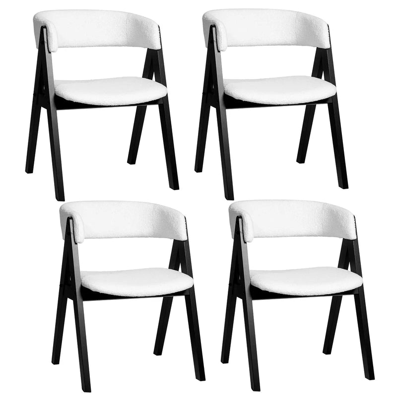 Wooden Dining Chair Set of 4 Mid-Century Modern Sherpa Upholstered Kitchen Dining Room Chairs by DirectDeals