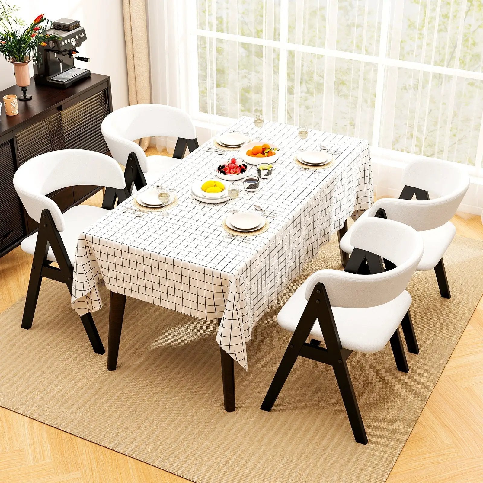 Wooden Dining Chair Set of 4 Mid-Century Modern Sherpa Upholstered Kitchen Dining Room Chairs by DirectDeals