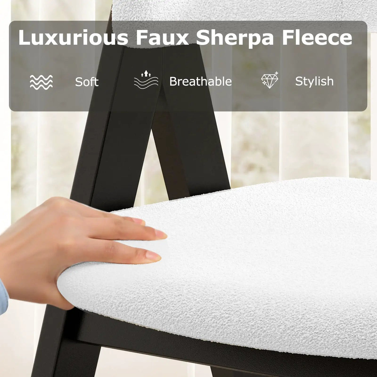 Wooden Dining Chair Set of 4 Mid-Century Modern Sherpa Upholstered Kitchen Dining Room Chairs by DirectDeals