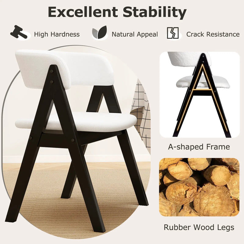 Wooden Dining Chair Set of 4 Mid-Century Modern Sherpa Upholstered Kitchen Dining Room Chairs by DirectDeals