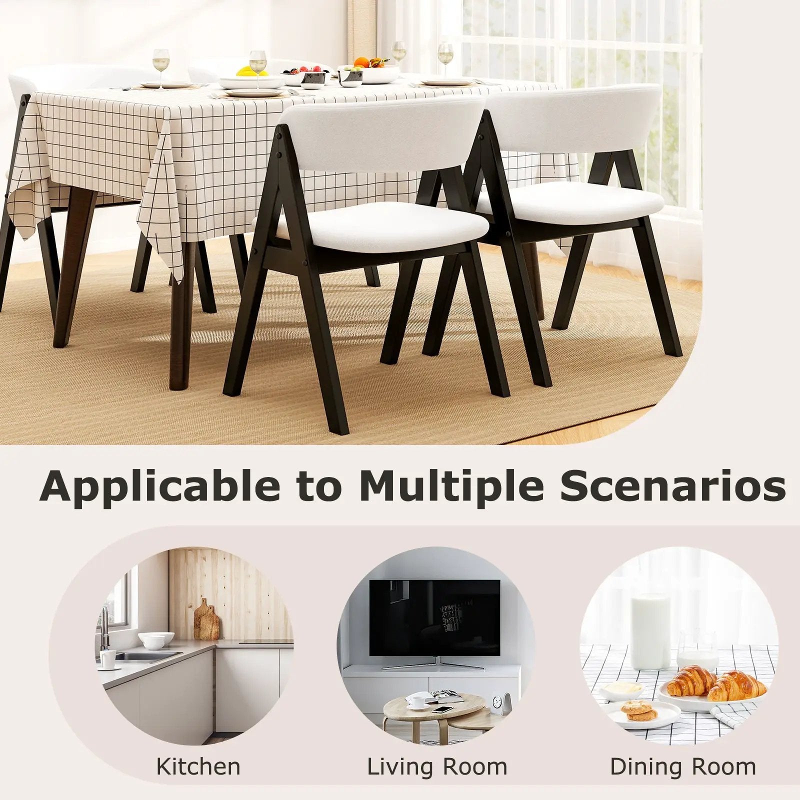 Wooden Dining Chair Set of 4 Mid-Century Modern Sherpa Upholstered Kitchen Dining Room Chairs by DirectDeals