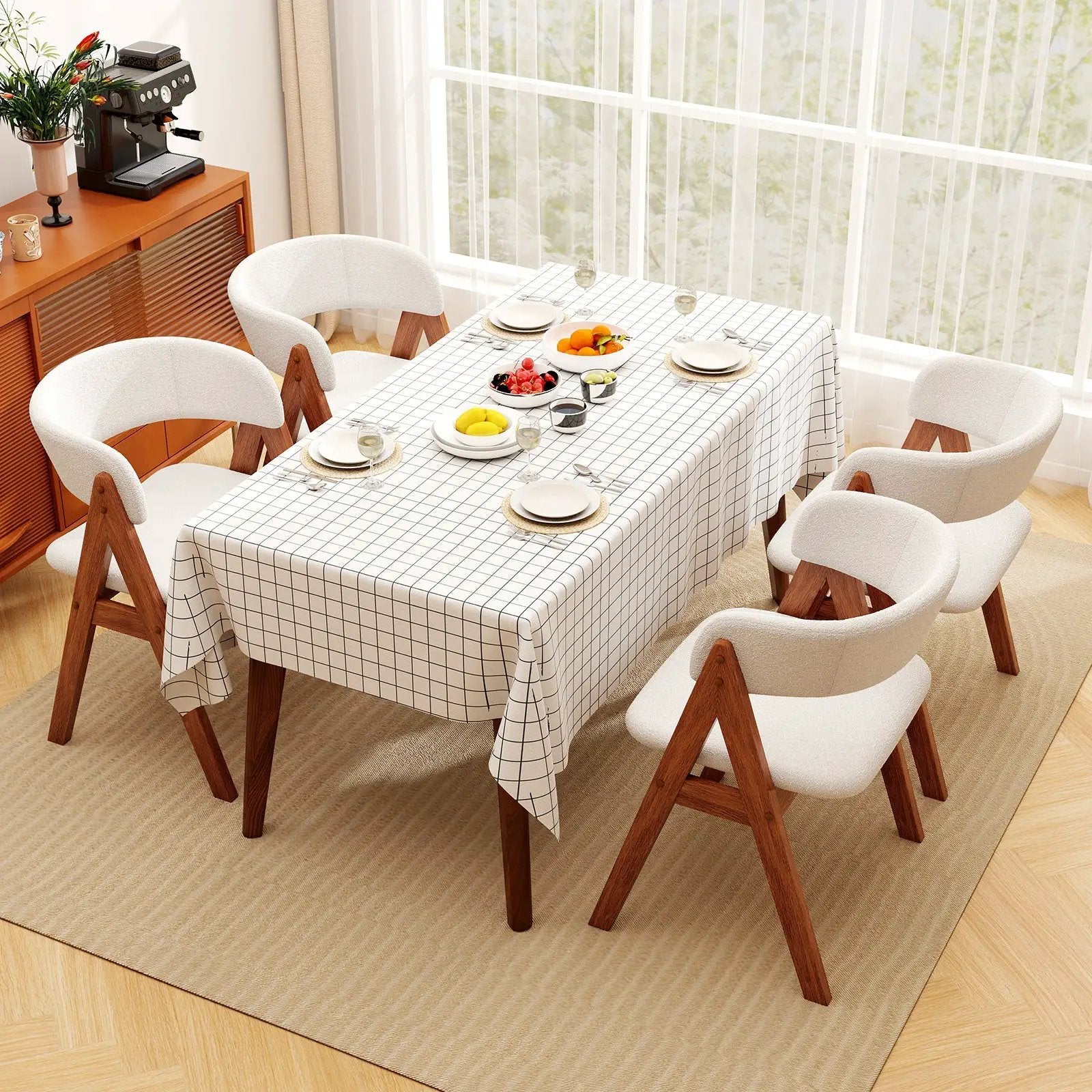 Wooden Dining Chair Set of 4 Mid-Century Modern Sherpa Upholstered Kitchen Dining Room Chairs by DirectDeals