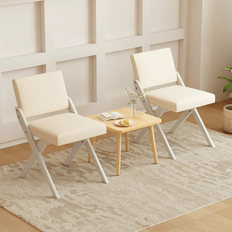 Wooden Dining Chairs of 2 with Rubber Wood Frame and Padded Cushions-White by DirectDeals