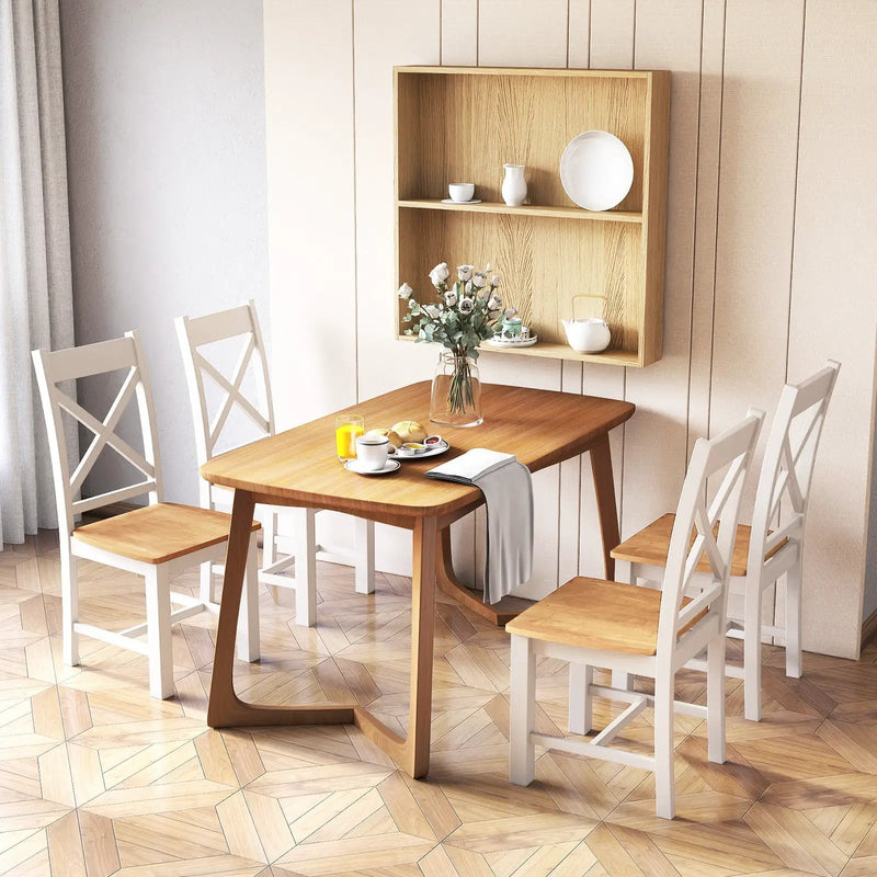Wooden Dining Chairs Set of 2 with High Back and Rubber Wood Frame-Natural by DirectDeals