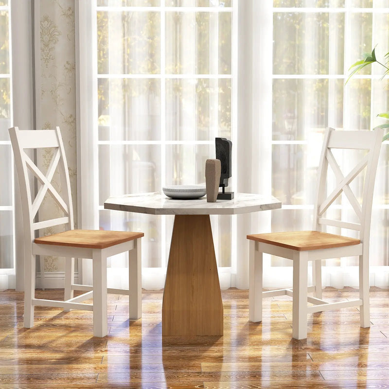 Wooden Dining Chairs Set of 2 with High Back and Rubber Wood Frame-Natural by DirectDeals