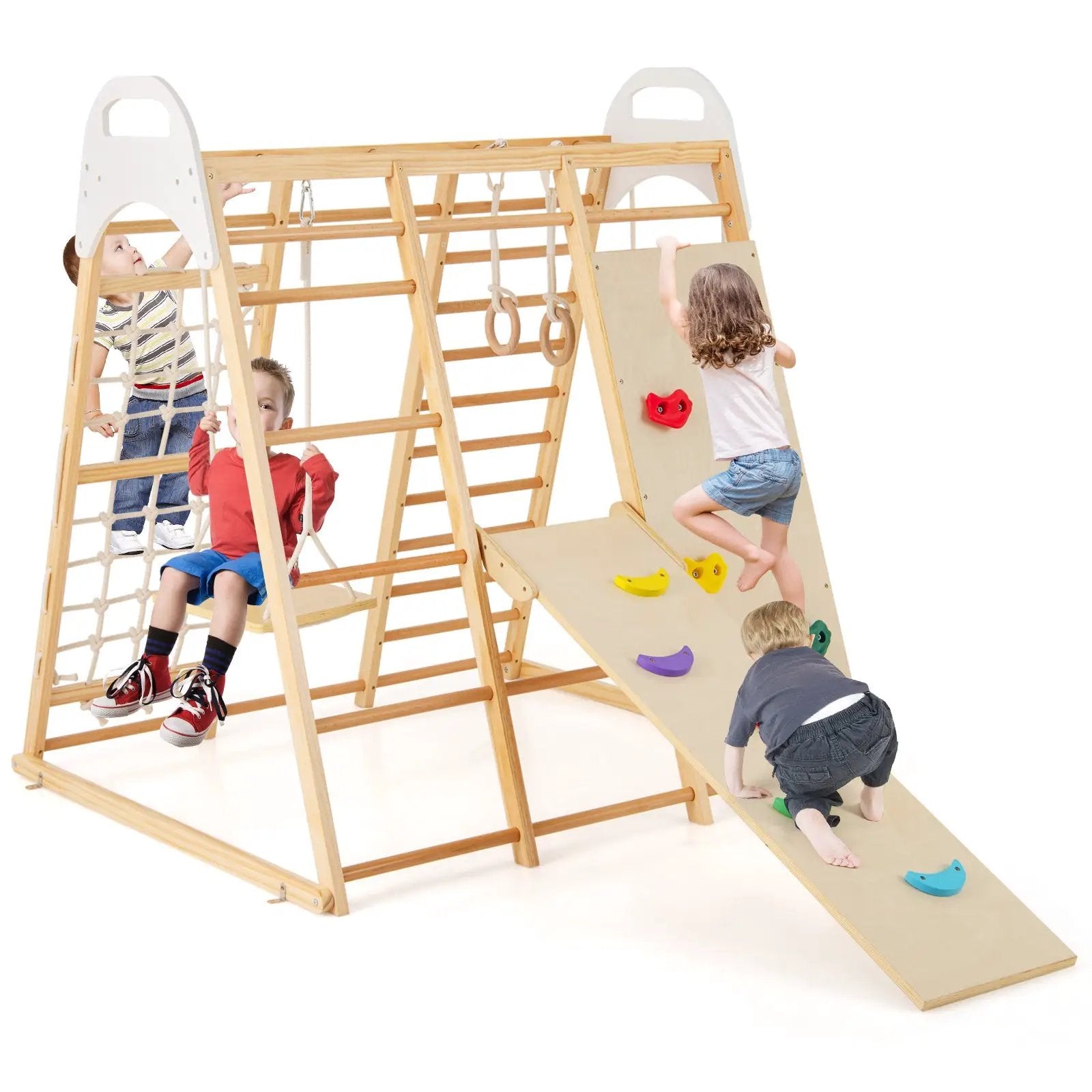 8-in-1 Wooden Jungle Gym Playset with Slide and Monkey Bars by DirectDeals