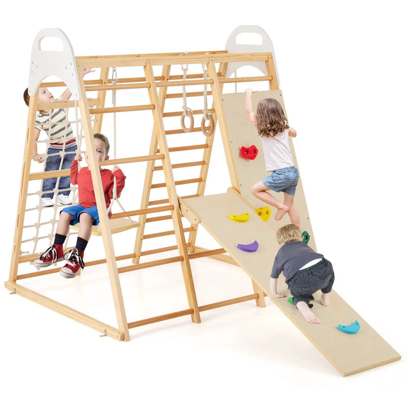 8-in-1 Wooden Jungle Gym Playset with Slide and Monkey Bars by DirectDeals