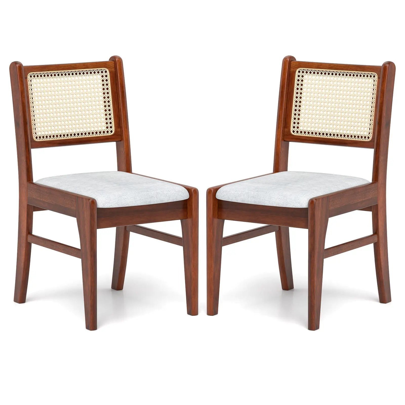 Wooden Kitchen Chairs with Cane Back Rubber Wood Frame and Padded Seat-Coffee by DirectDeals