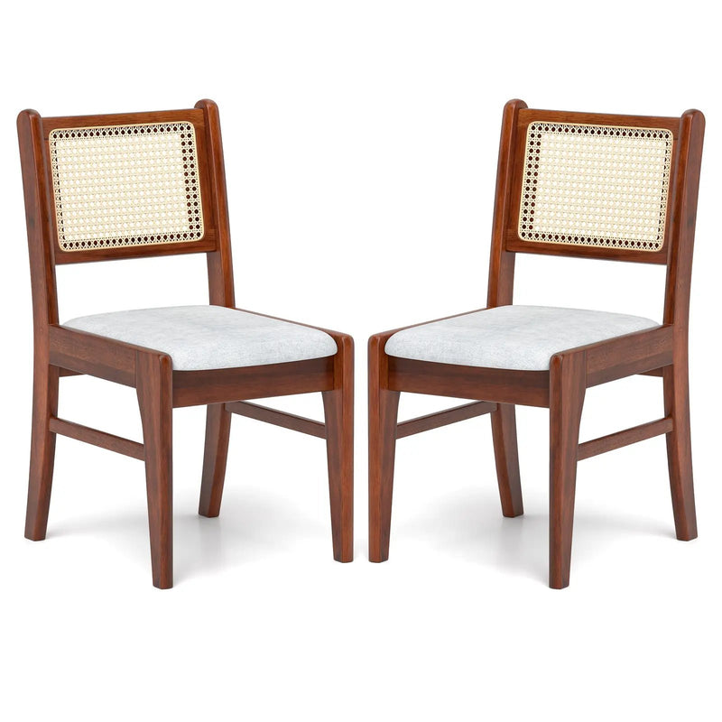 Wooden Kitchen Chairs with Cane Back Rubber Wood Frame and Padded Seat-Coffee by DirectDeals