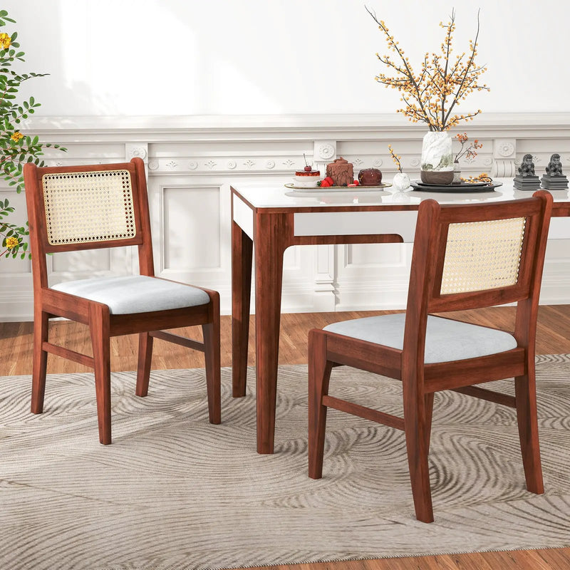 Wooden Kitchen Chairs with Cane Back Rubber Wood Frame and Padded Seat-Coffee by DirectDeals