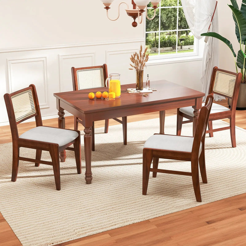 Wooden Kitchen Chairs with Cane Back Rubber Wood Frame and Padded Seat-Coffee by DirectDeals