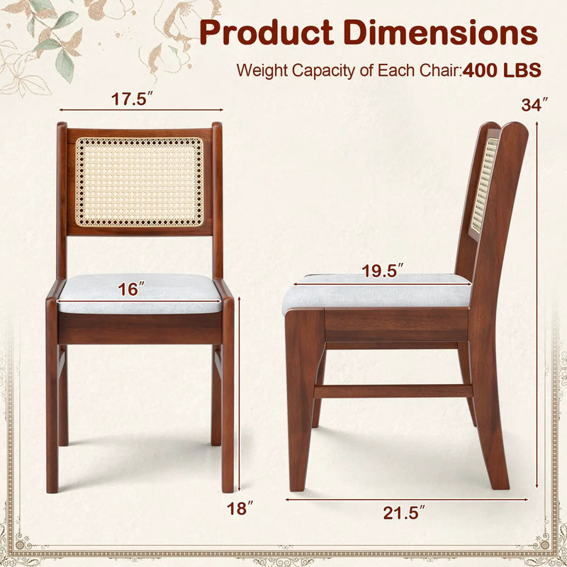 Wooden Kitchen Chairs with Cane Back Rubber Wood Frame and Padded Seat-Coffee by DirectDeals