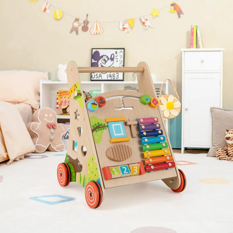 Wooden Push and Pull Baby Walker with Handle and Storage-Natural by DirectDeals