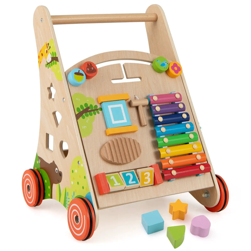 Wooden Push and Pull Baby Walker with Handle and Storage-Natural by DirectDeals