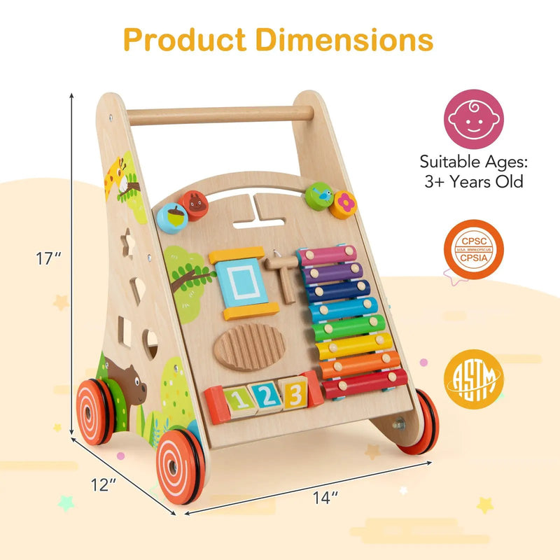 Wooden Push and Pull Baby Walker with Handle and Storage-Natural by DirectDeals