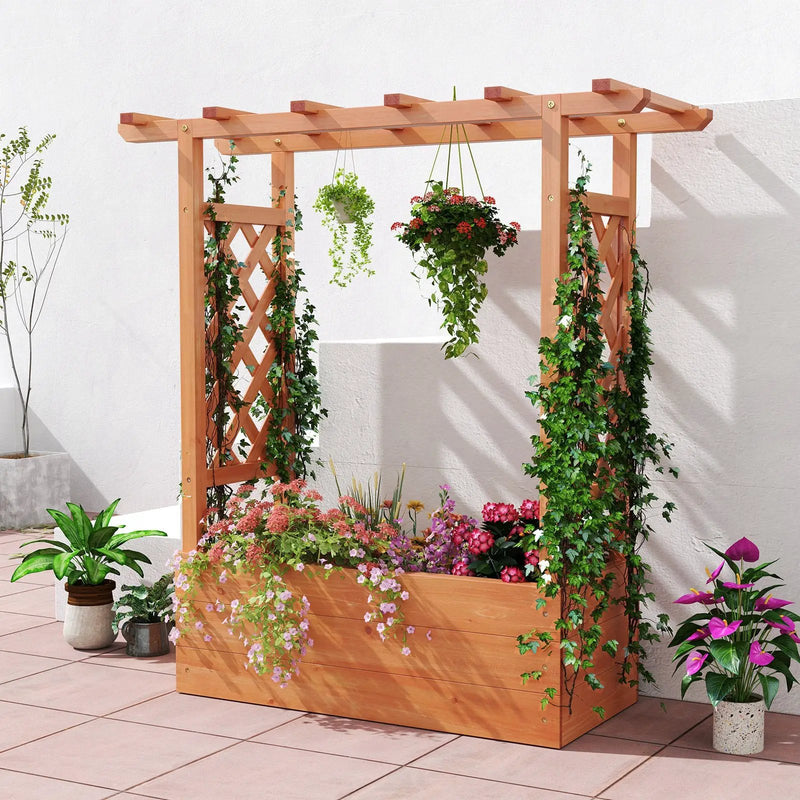 Wooden Raised Garden Bed Elevated Planter Box with Trellis and Hanging Roof by DirectDeals