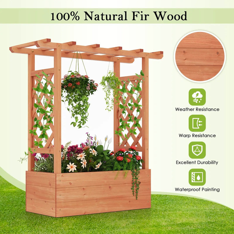 Wooden Raised Garden Bed Elevated Planter Box with Trellis and Hanging Roof by DirectDeals